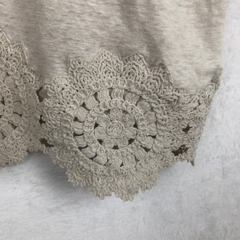CHICO's Linen Slub Knit Crochet Lace Trim Button Up Top Women's Size 3 16 S/S - Picture 8 of 8